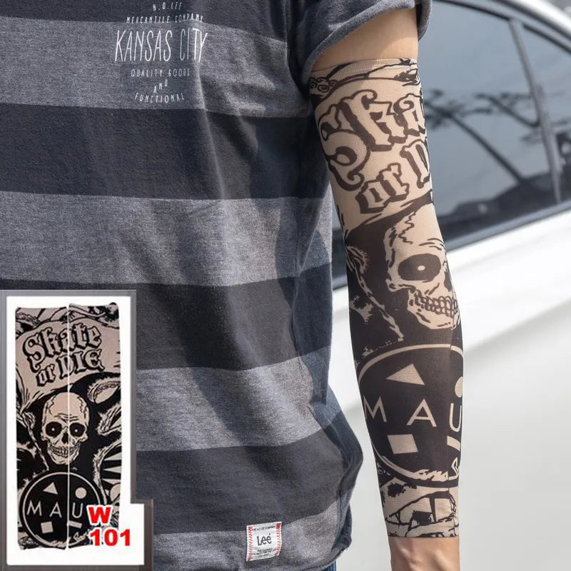 1pc hot sale tattoo sleeve  styles elastic Fake 100%nylon Arm stocking beloved girl Buddha Wolf Dragon design halloween cool men