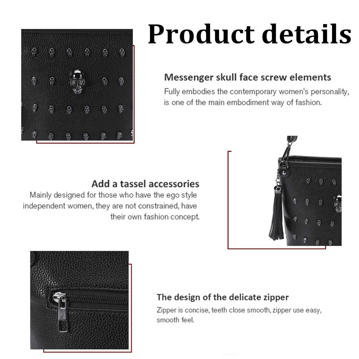 Fashion Women Skull PU Leather Handbag Tassel Messenger Shoulder Shopping Bag Cosmetic Organizer Holiday Gift Punk Tote Bags EU