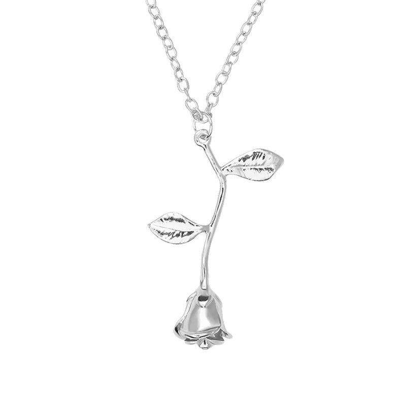New Fashion Vintage Rose Necklace Pendant Long Chain Charm Simple Necklace Autumn Winter Women's Jewelry Valentine's Day