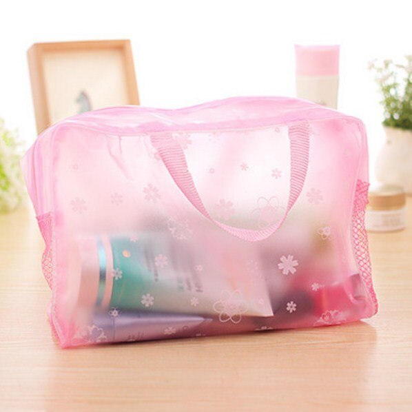 Waterproof Women Swimming Bags Floral Print Transparent Makeup Cosmetic Bag Zipper Traveling Toiletry Bathing Storage Pouch
