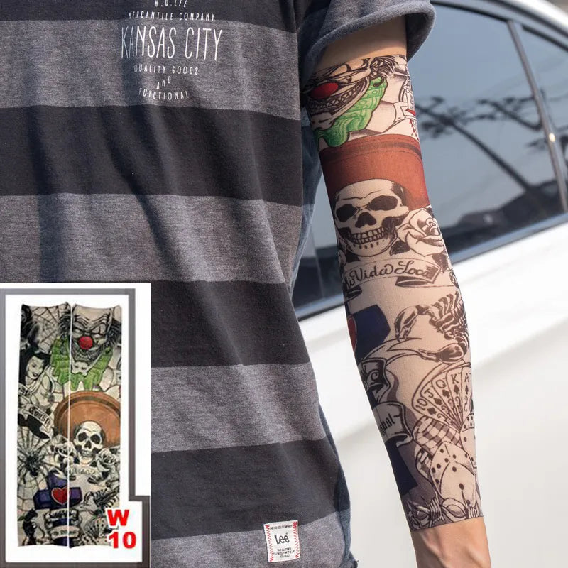 1pc hot sale tattoo sleeve  styles elastic Fake 100%nylon Arm stocking beloved girl Buddha Wolf Dragon design halloween cool men