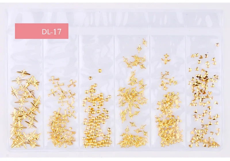 Star Month Hollow Gold and Silver Nail Art Metal Shell 3D Nail Decoration Studs Rhinestones Nail Art Design Charms Stone 1 Bag