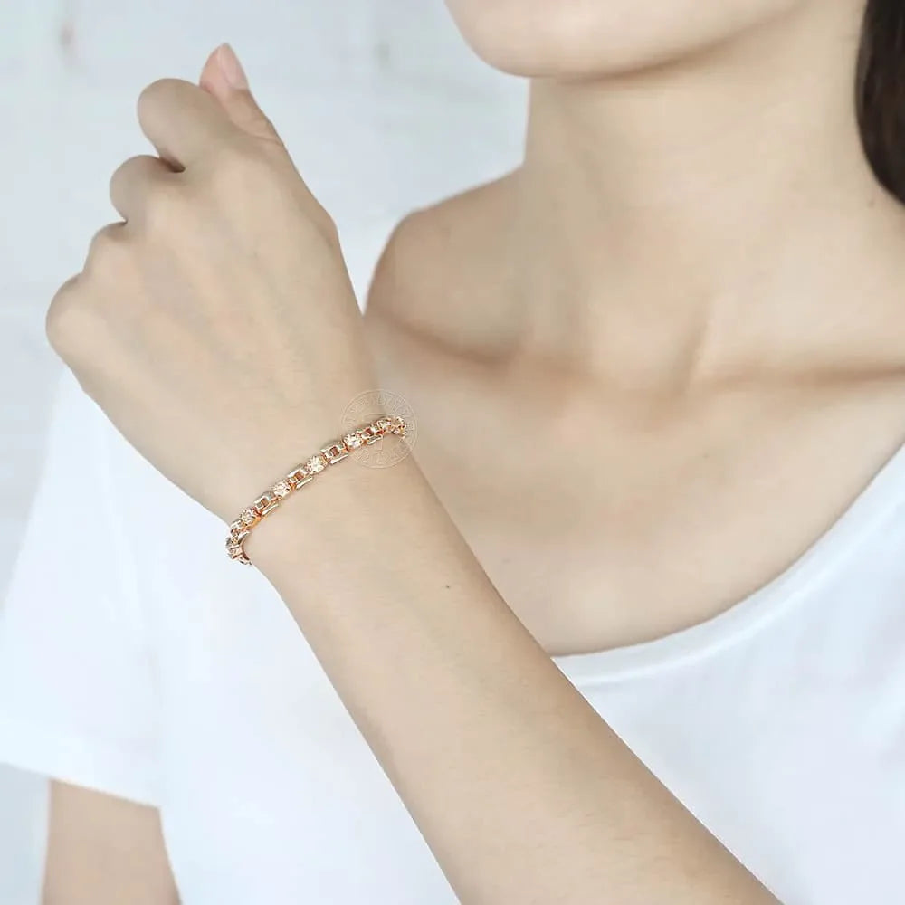 6 Color Cubic Zircon Bracelets For Women 585 Rose Gold Color Link Wristband Women's Jewelry Girlfriend Wife Gifts 20.6cm GBM101