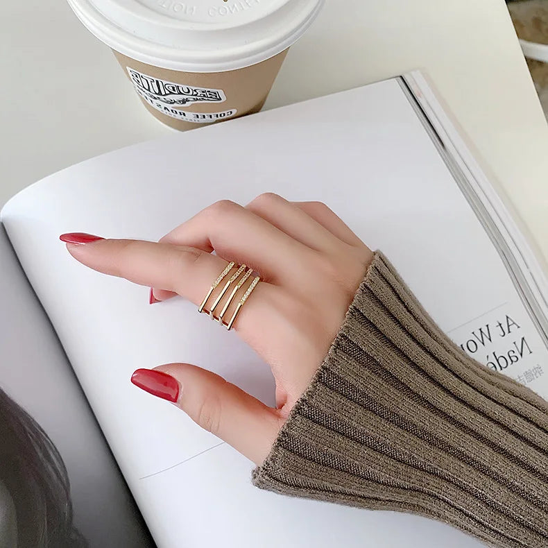 2021 Korean New Exquisite Multi-layer Geometric Ring Fashion Temperament Simple Opening Ring Women's Jewelry