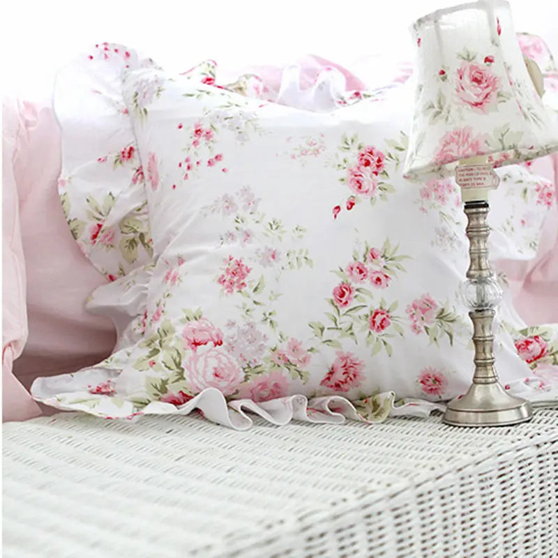 Pastoral garden rose print cushion cover elegant bedding pillow cover sofa seat cushion case ruffle cushion decorative covers