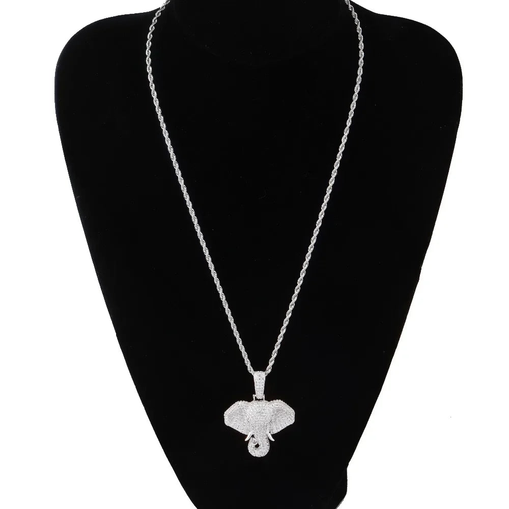 TOPGRILLZ Iced Out Cubic Zircon Bling Animal Elephant Necklace & Pendant Men Women Hip Hop Rock Jewelry CZ Necklace For Gifts