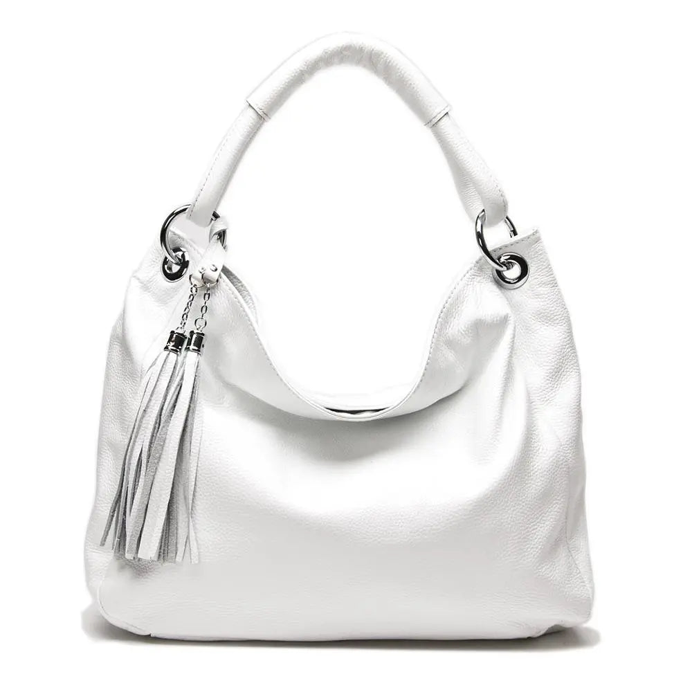 Zency Black White Bag 100% Soft Genuine Leather Tassel Women's Handbag Ladies Shoulder Bags Messenger Satchel Crossbody Purse