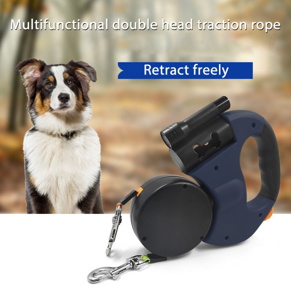 Double Head Dog Leash 360 Degree Nylon Traction Rope Automatic Retractable Outdoor Walking Leash Pet Accessories With Light