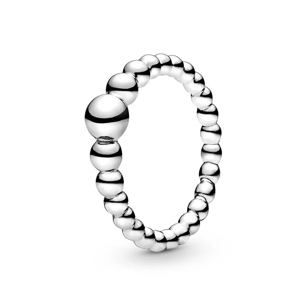 925 Sterling Silver Ring Charms Rose Gold Stripe Design Round Ball Diy Crystal Flower Finger Ring for women pandora Jewelry