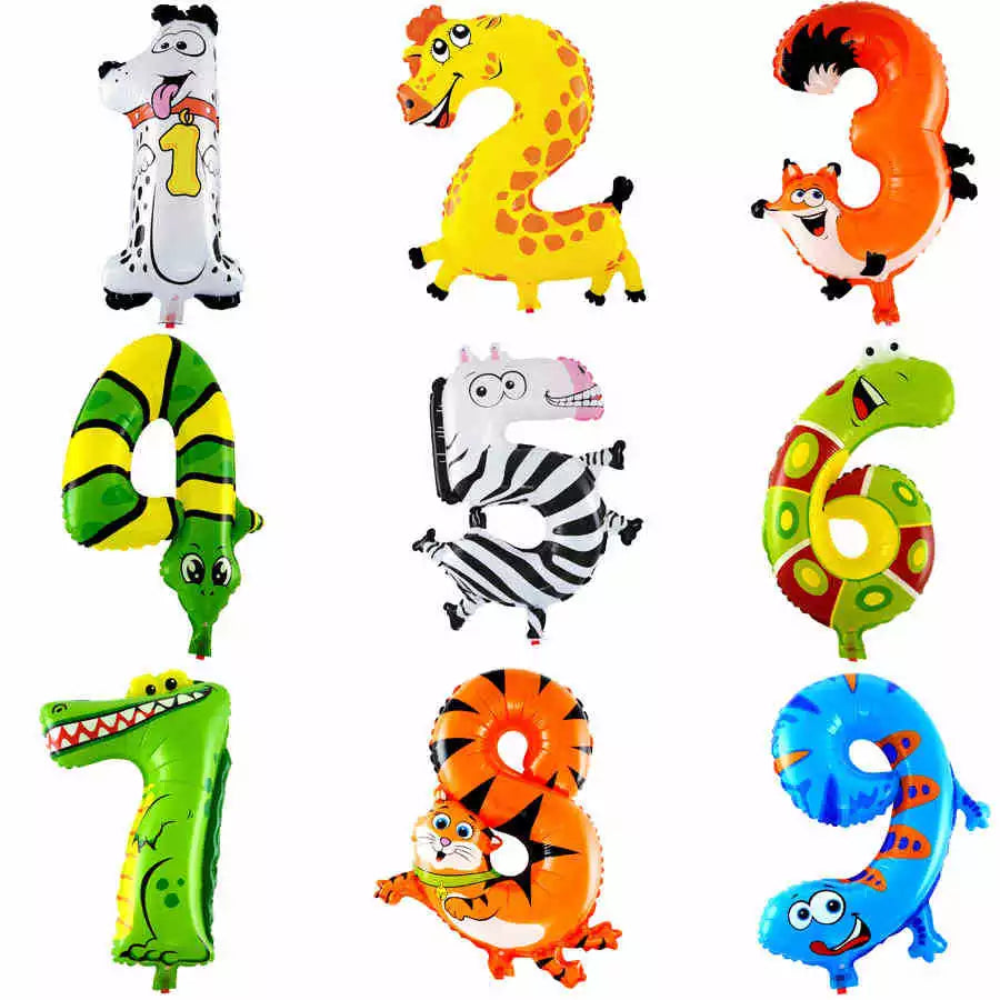 1PC 16inch Animal Digital Foil Balloons Party Decoration Happy Birthday Number Ball Decoration Ballon Gift Party Supplies