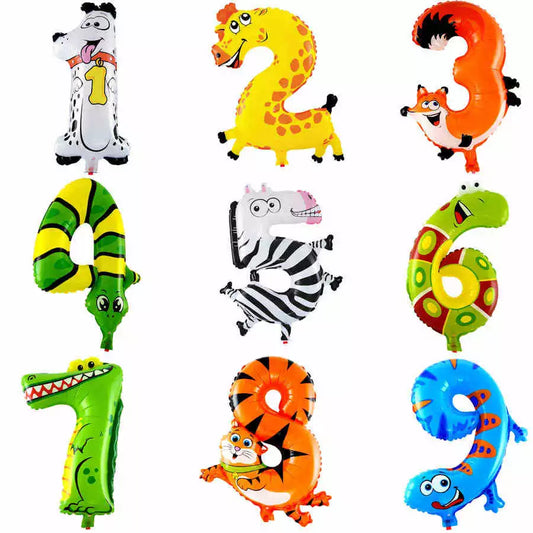 1PC 16inch Animal Digital Foil Balloons Party Decoration Happy Birthday Number Ball Decoration Ballon Gift Party Supplies