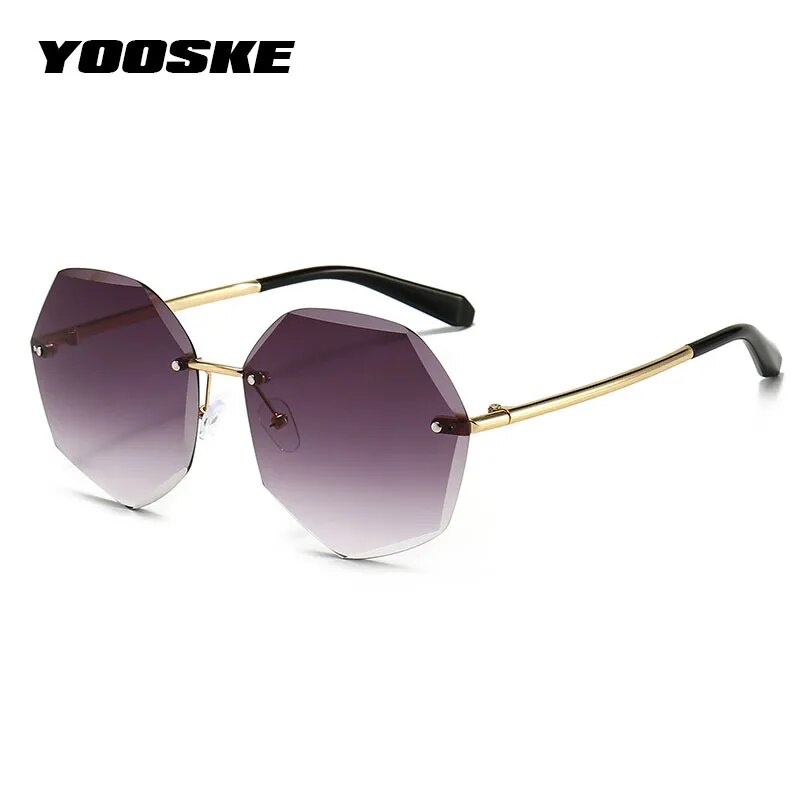 YOOSKE Rimless Women's Sunglasses Fashion Gradient Lenses Sun glasses Lady Vintage Alloy Legs Classic Designer Shades UV400
