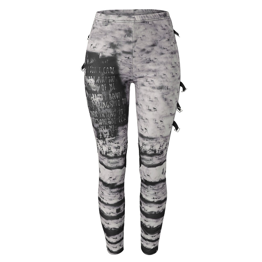 Gothic Punk Leggings Women Tight Elastic Pants Leggins Mujer Hip Hop Rocker High Waist Distressed Legging Pantalones De Mujer