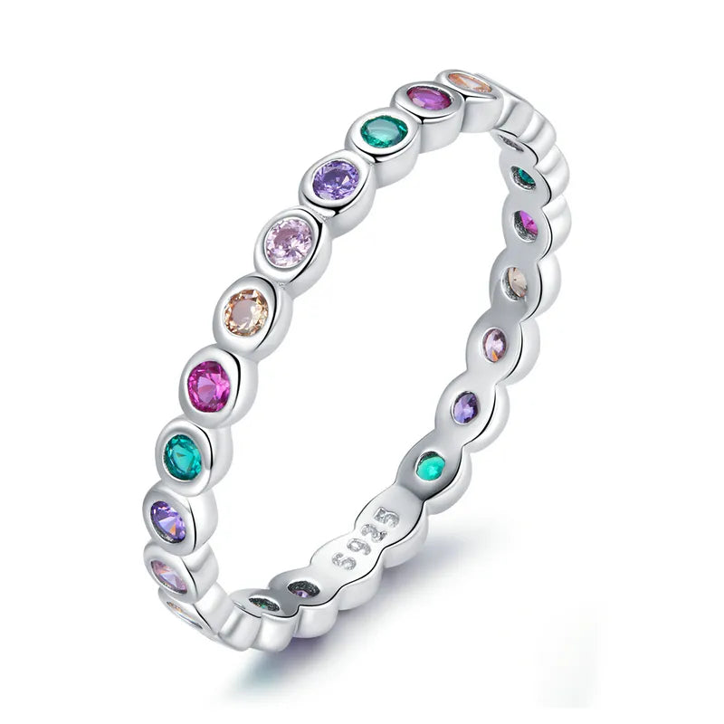 bamoer 925 Sterling Silver Multicolor Zircon Finger Ring for Women Trendy Fashion Dazzling CZ Stone Anillos Jewelry Gift