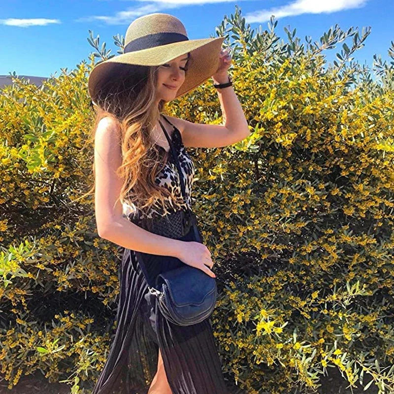 FURTALK Summer Beach Hat Women Large Straw Hat Big Brim Sun Hats UV Protection Foldable Roll Up Floppy Cap chapeu feminino 2020