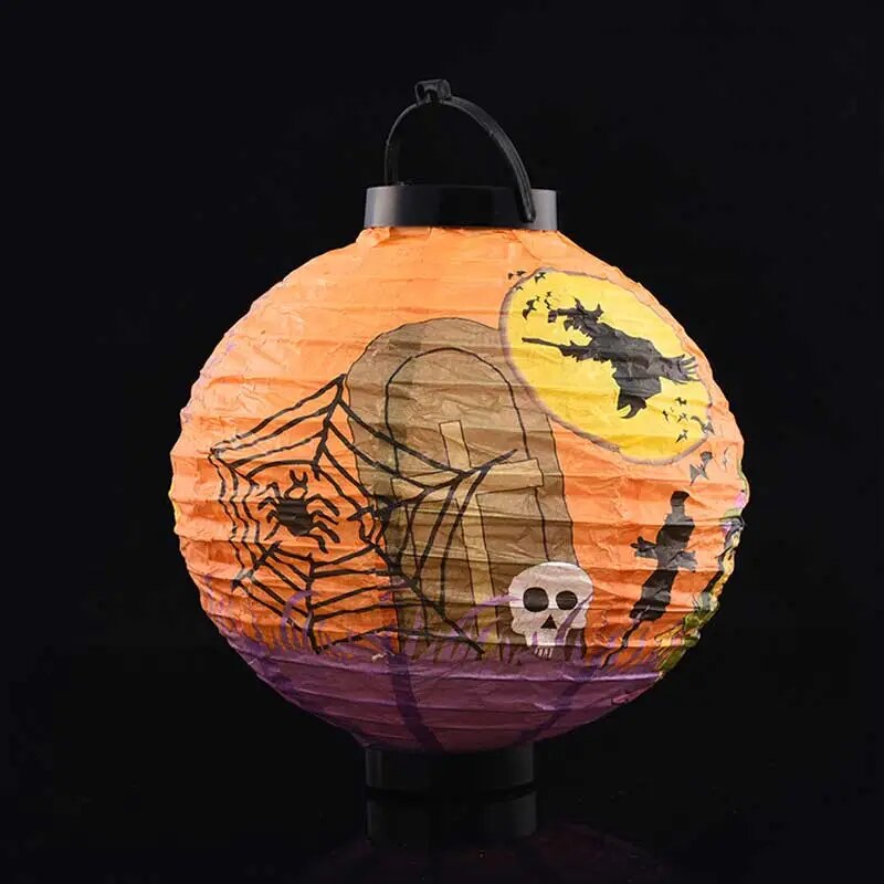 1pc Pumpkin Light Bat Spider Black Paper Orange White Hanging Lantern Halloween DIY Halloween Supplies
