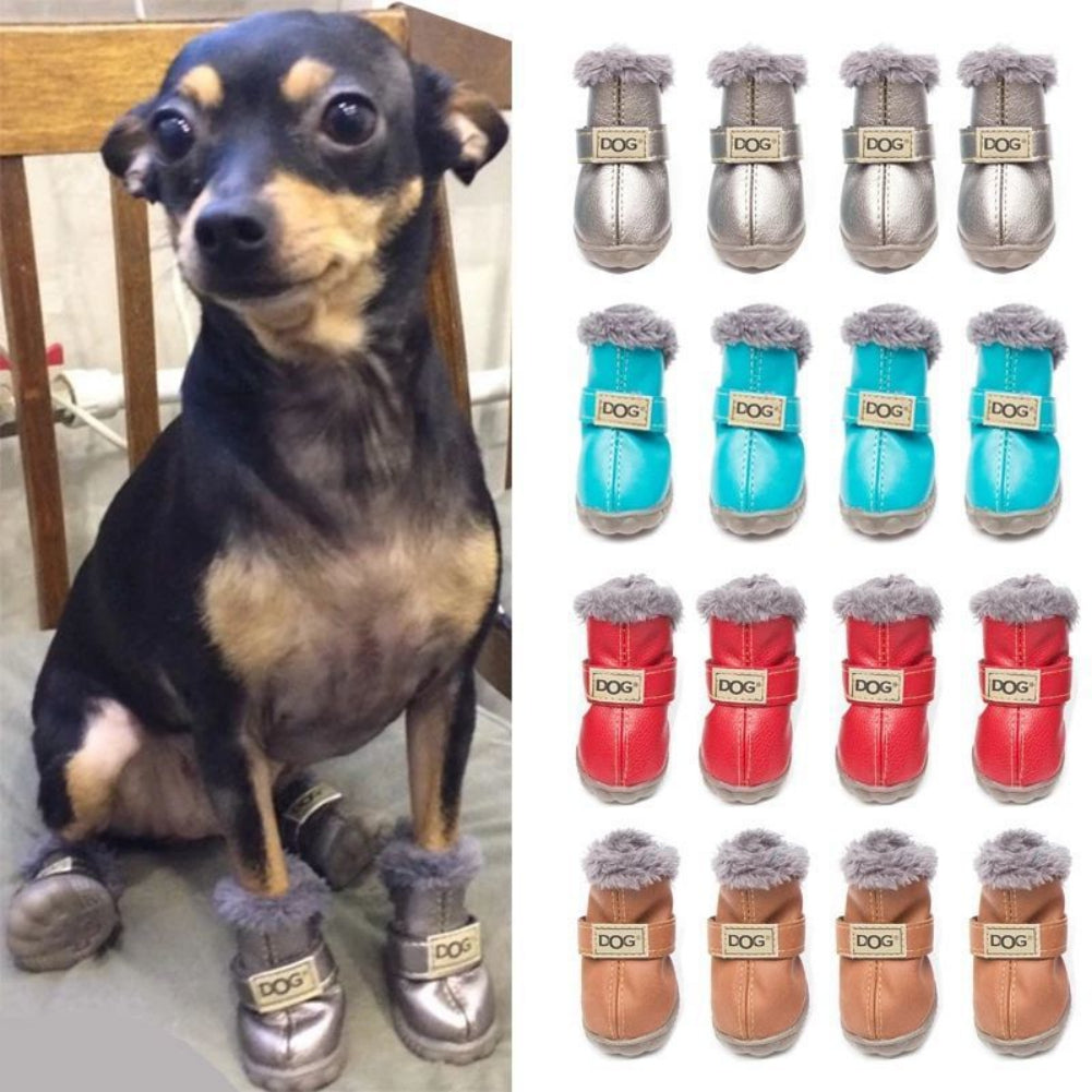 4Pcs/Set Winter Pet Dog Shoes Warm Snow Boots Waterproof Fur Small Dogs Non Slip Shoes For ChiHuaHua Pug Pet Product