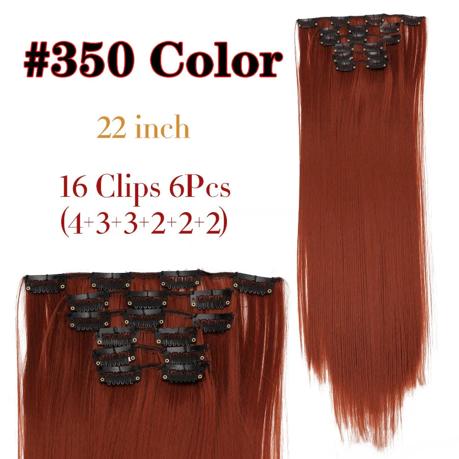 Leeons 16Clips Long Straight Synthetic Clip On Hair Extensions Cheveux Clip Naturel High Temperature Fiber Black Brown Hairpiece