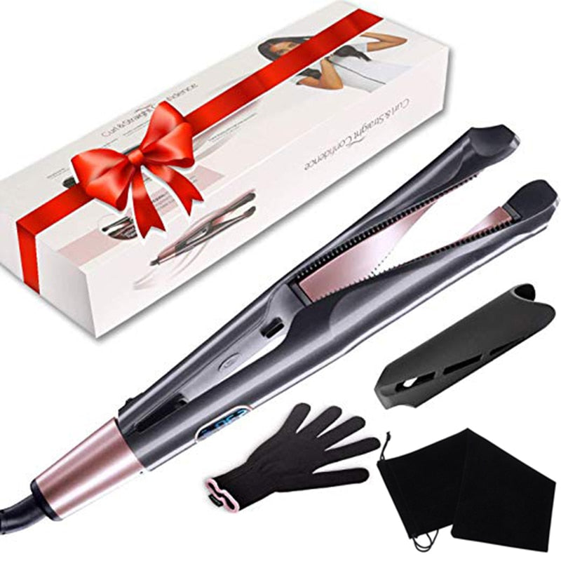 Hair Curler Hair Straightener 2 in 1 Professional Hair Curling Irons 3D Concave and Convex Titanium Plate Dual Voltage Flat Iron