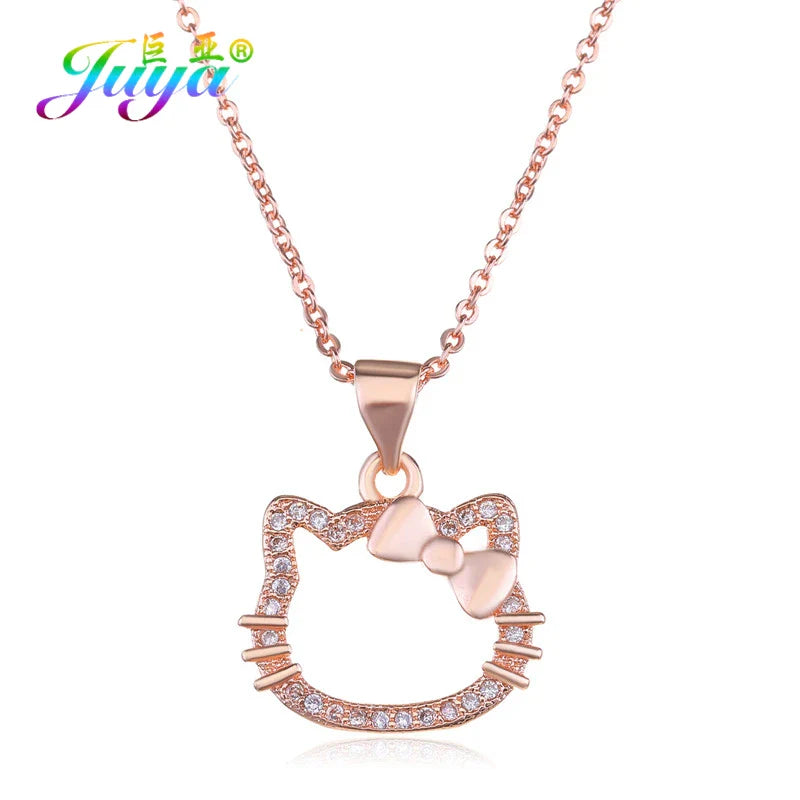 Juya 18K Real Gold Plated Micro Pave Zircon Butterfly Horse Bees Cat Leopard Pendant Necklace For Women Birthday Christmas Gift