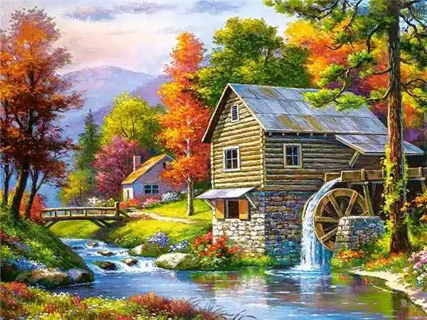 Huacan Diamond Embroidery Landscape Handmade Diamond Painting Village Needlework Mosaic Cross Stitch Home Decor
