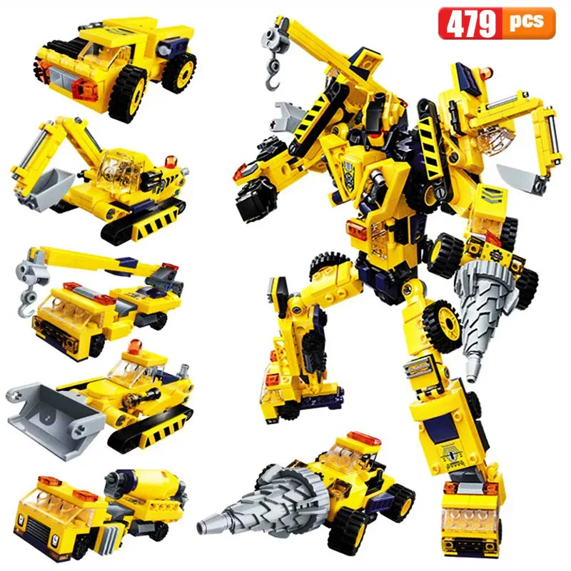 QMAN 6 in 1 Transforming Mecha Warrior Building Blocks City Transformation Robot Model Bricks Sets Toys For Children Gifts MOC