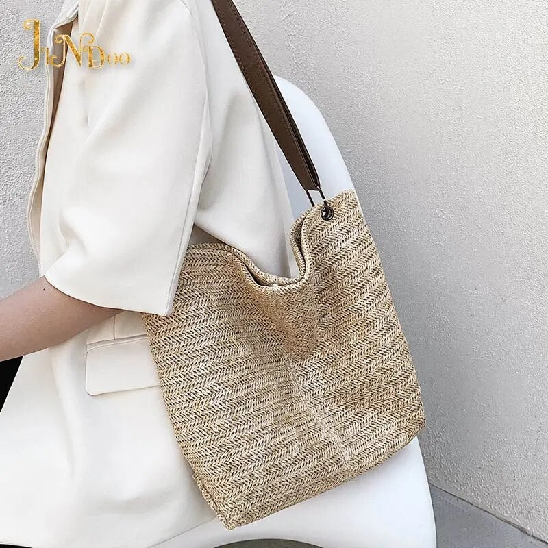 2021 New Casual Large Capacity Tote Women Straw Handbags Luxury Women Designer Lady Shoulder Messenger Bags Female Big Purses