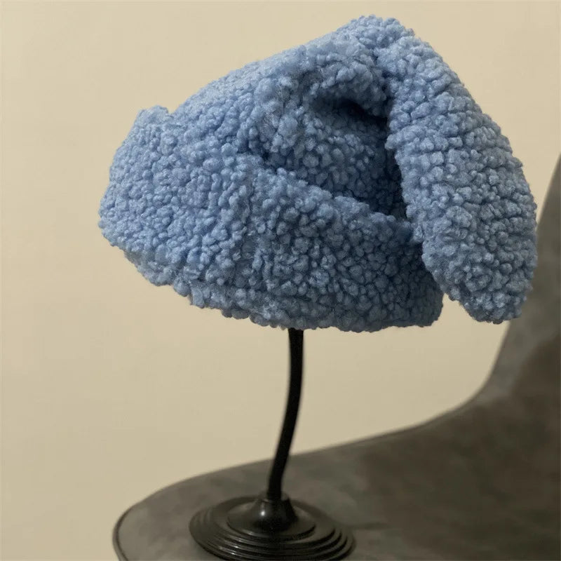 Draping Rabbit Ears Cashmere Hat Women Autumn and Winter Knitted Wool hat Winter Thicken Warm Korean Version of Japanese hat