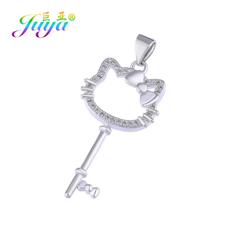 Juya 18K Real Gold Plated Micro Pave Zircon Butterfly Horse Bees Cat Leopard Pendant Necklace For Women Birthday Christmas Gift