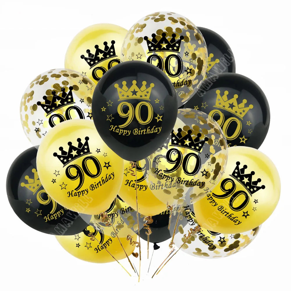 15pcs Latex Happy Birthday Balloon 12 Inch Confetti Balloons 30 40 50 60 70 Years Old Anniversary Wedding Birthday Party Decor