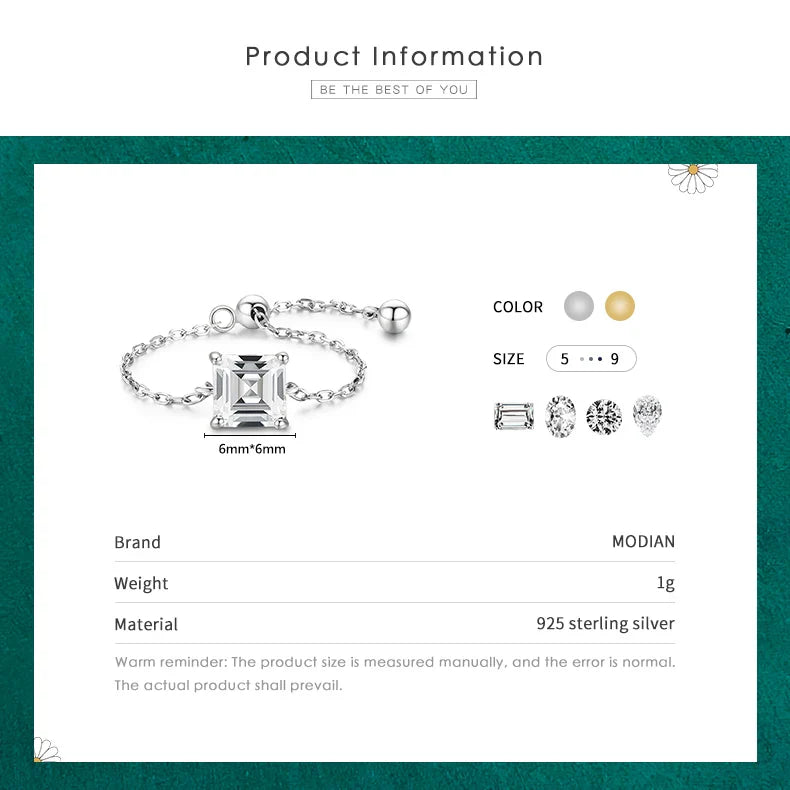 Modian 5 Style Clear CZ Link Chain Ring Trendy 925 Sterling Silver Adjustable Charm Gold Color Rings For Women Wedding Jewelry