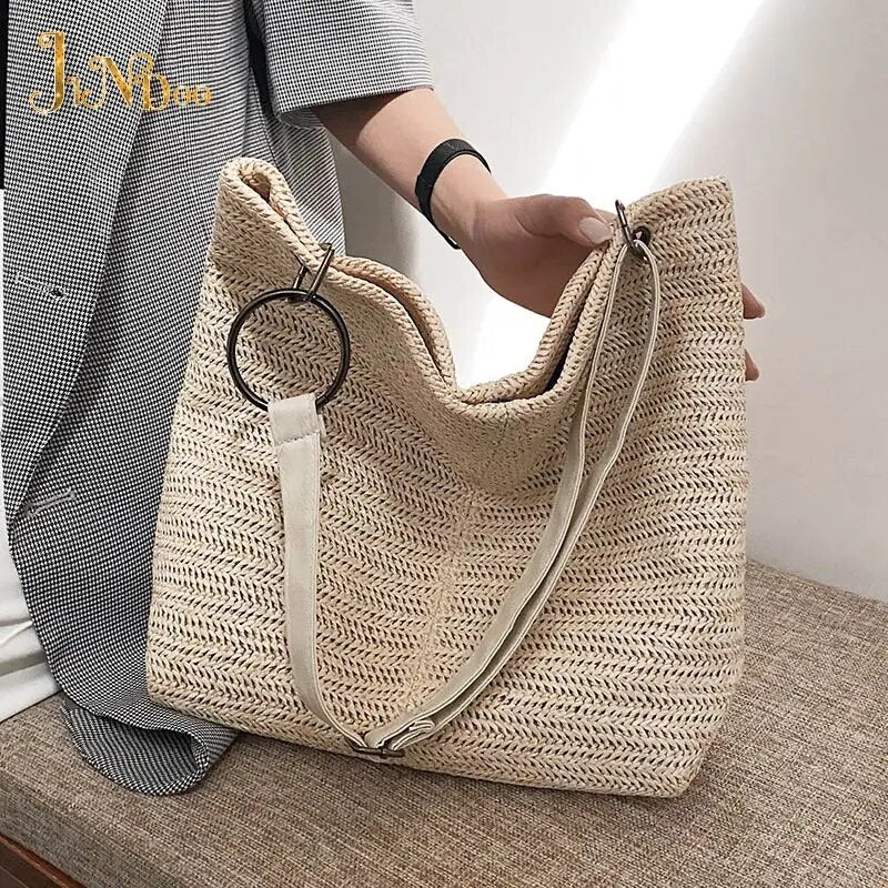 2021 New Casual Large Capacity Tote Women Straw Handbags Luxury Women Designer Lady Shoulder Messenger Bags Female Big Purses