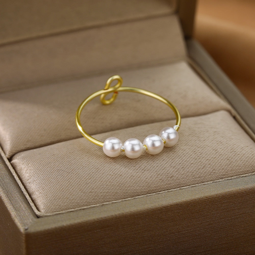 Fidget Beads Fidget Ring Spinner Spiral Simulated Pearl Fidget Rings Rotate Freely Anti Stress Anxiety Ring Toy For Girl Women