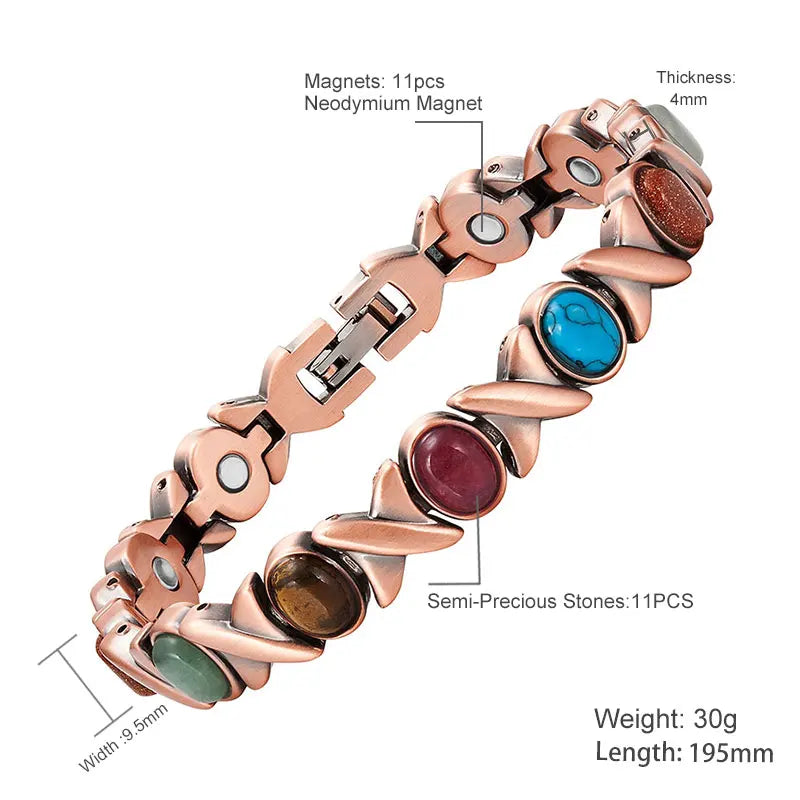 Escalus Women's Classic Health Copper Plating Bracelet for Women Colorful Stones Magnetic Fashion Ladies Bangle Bio Jewelry