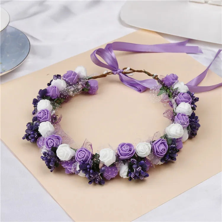 6Colors Women Beach Headband Floral Hair Lady Girls Bride Boho Flower Headband Floral Head Wreath Garlands Bohemia Beach Flower