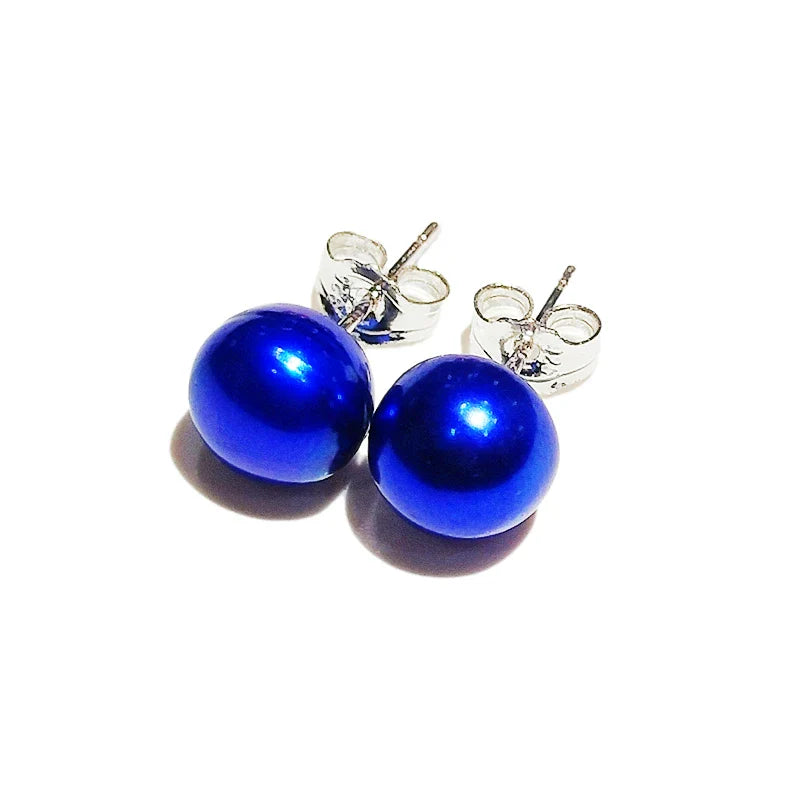 925 Sterling Silver Stud Pearl Earring 7-8mm High Luster White Pink Blue Pearl Earrings for Valentine's day Mother's Day Gift
