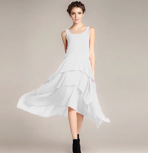 2024 Summer elegant irregular ruffle long dress cute tank chiffon dress,brand candy color vestido de festa