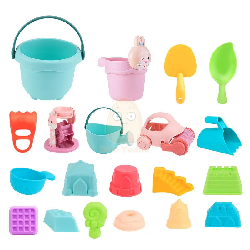 Summer Silicone Soft Baby Beach Toys Kids Play Set Beach Cart Ducks Bucket Sand Molds Tool Water Game