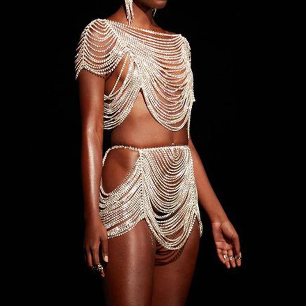 Stonefans Lingerie Shoulder Chain and Dress Bra Strap Necklace Wedding Rhinestone for Women Set Sexy Beach Bikini Jewelry Thong