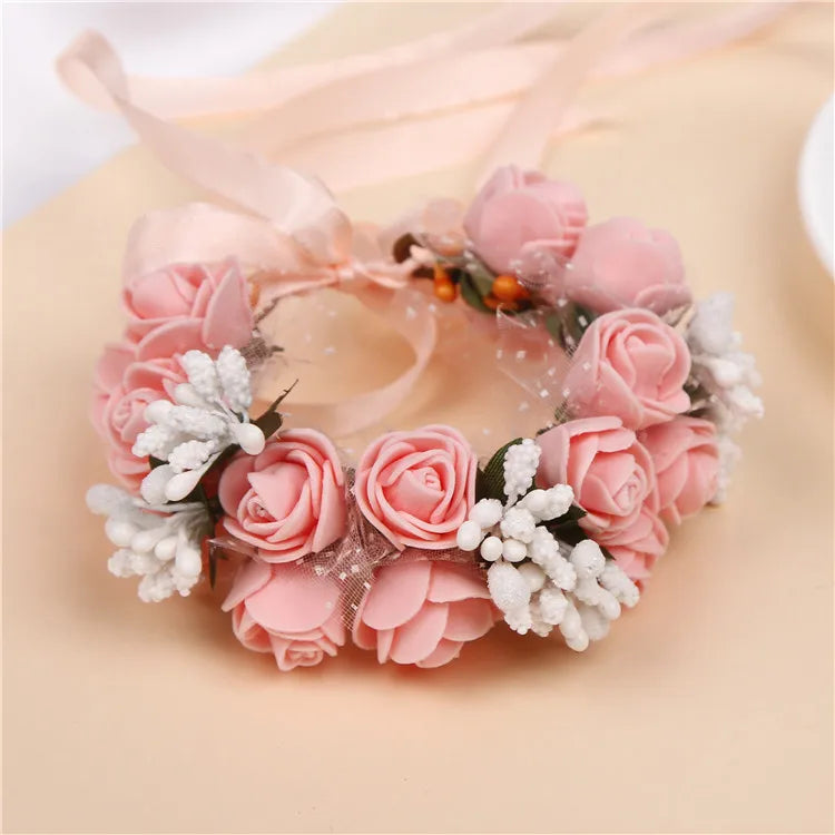 6Colors Women Beach Headband Floral Hair Lady Girls Bride Boho Flower Headband Floral Head Wreath Garlands Bohemia Beach Flower