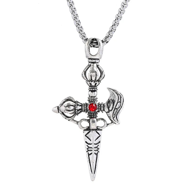 Personality Men's Women's Jewelry Vintage Cross Angel Wing Pendant Necklace  Long Stainless Steel Necklace Charms