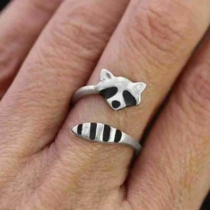 Raccoon Silver Color Plated  Fox Women Rings Adjustable Open Fashion Ring