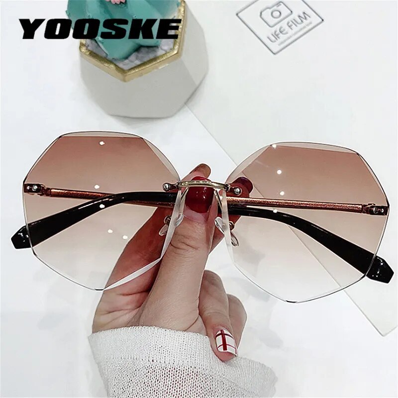 YOOSKE Rimless Women's Sunglasses Fashion Gradient Lenses Sun glasses Lady Vintage Alloy Legs Classic Designer Shades UV400