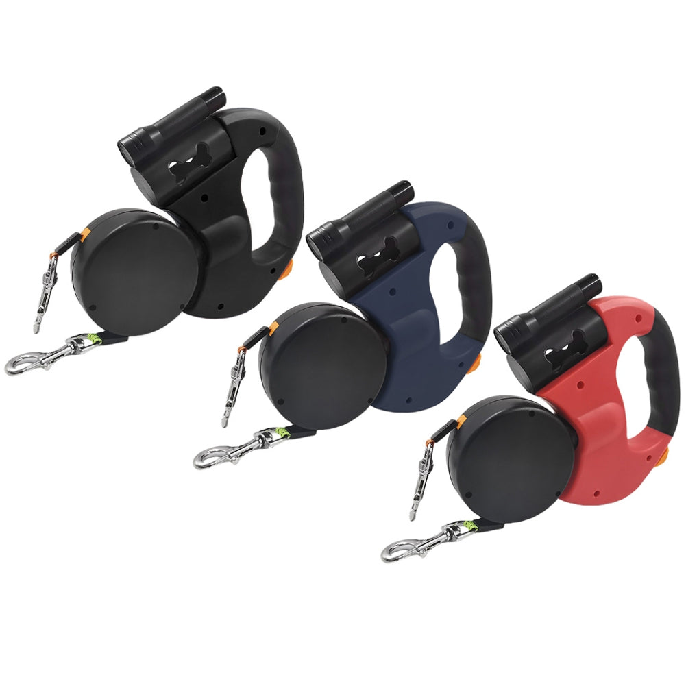 Double Head Dog Leash 360 Degree Nylon Traction Rope Automatic Retractable Outdoor Walking Leash Pet Accessories With Light