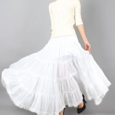 Boho Beach Midi Umbrella Long Skirts Summer Femininas Sundress Maxi Cotton Skirts Elastic Waist Pleated Spliced Patchwork Skirts