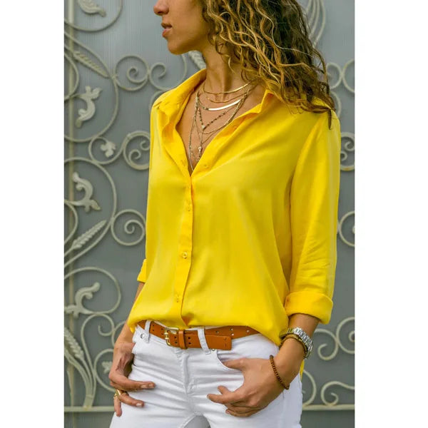2024 New Women's Clothes Ladies Long Sleeve Deep V-Collar Chiffon Shirt and Tops Casual Women Button Office Shirts Plus Size