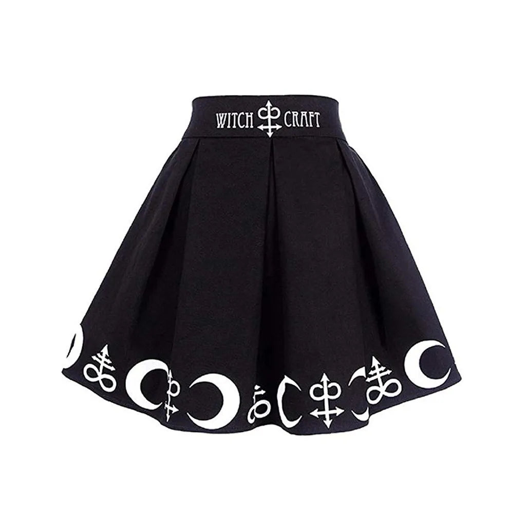 Goth Skirts Women 2022 Gothic Punk Pleated Mini Skirt Rock Girls Witchcraft Moon Magic Spell Symbols Skirt jupe юбка
