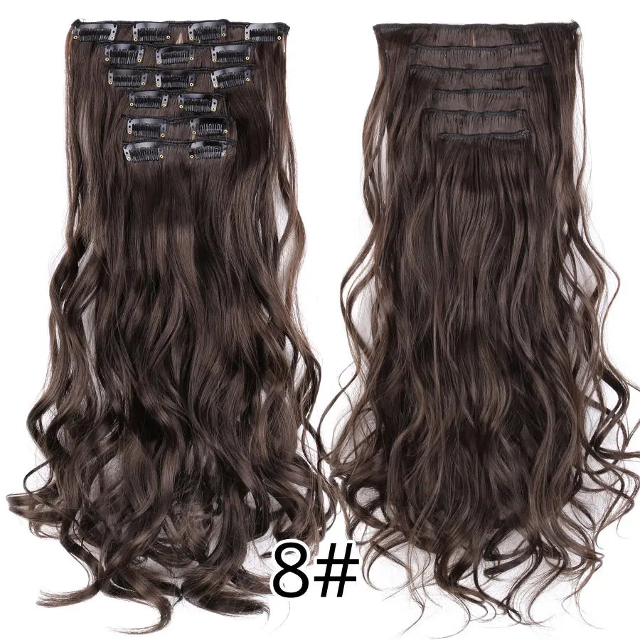 Leeons 16Clips Long Straight Synthetic Clip On Hair Extensions Cheveux Clip Naturel High Temperature Fiber Black Brown Hairpiece
