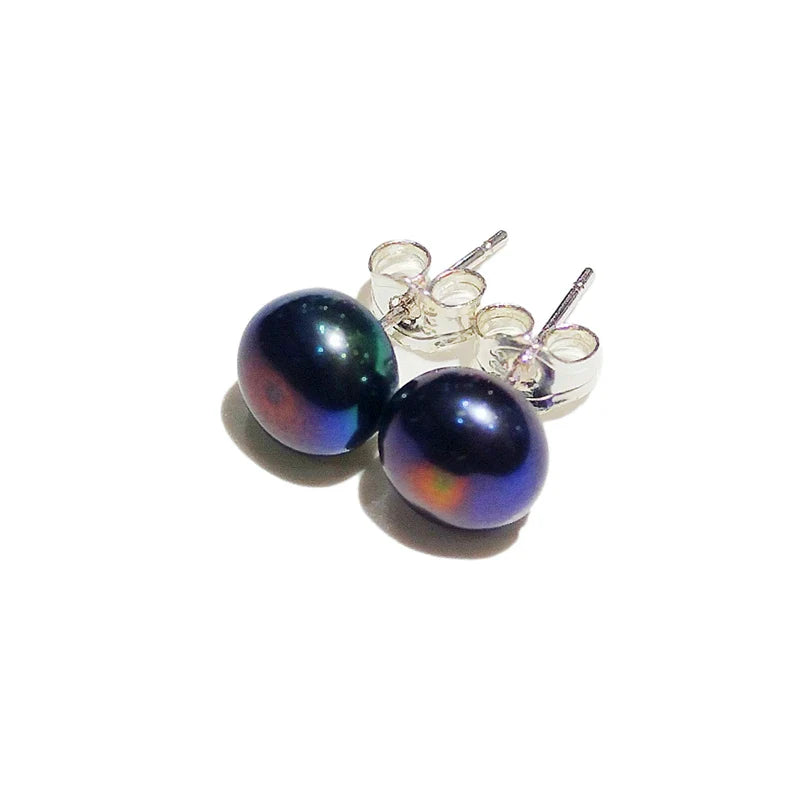 925 Sterling Silver Stud Pearl Earring 7-8mm High Luster White Pink Blue Pearl Earrings for Valentine's day Mother's Day Gift