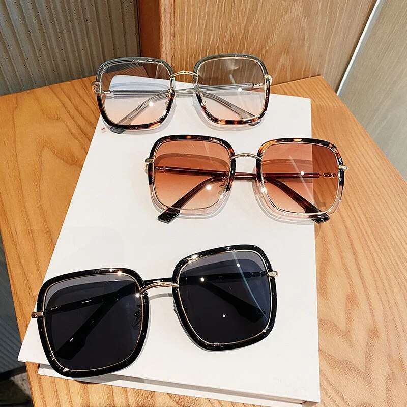 VWKTUUN Square Sunglasses Women 2021 Alloy Frame Oversized Women's Sunglasses Luxury Big Glasses UV400 Gradient Lens Sunglass